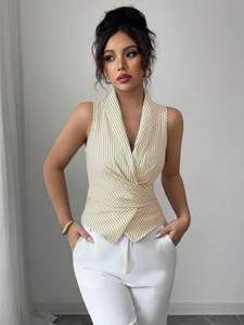 เสื้อกล้ามลายทางสไตล์ยุโรปและอเมริกา ฤดูร้อน 2025 สายรัดเอวทรงเข้ารูป - Product Image 4