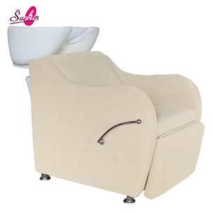 Muebles <span class=keywords><strong>de</strong></span> Salón <span class=keywords><strong>de</strong></span> Belleza, Lujosa Silla <span class=keywords><strong>de</strong></span> Lavado <span class=keywords><strong>de</strong></span> Cabello Beige con Lavabo, Silla Reclinable para Peluquería - Product Image 4