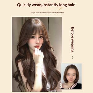 Perruque complète pour femme, en fibre haute température mate, avec effet de cuir chevelu frontal sans couture, franges droites, <span class=keywords><strong>cheveux</strong></span> longs ondulés bouclés - Product Image 2