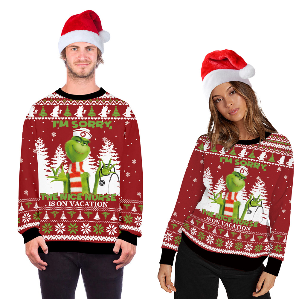 Women Casual Christmas sweater Printing Raglan Long Sleeve Christmas Sweaters Ladies