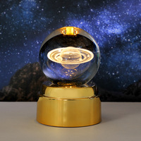 Lampe de nuit en cristal avec base en bois, gravure laser 3D à rotation automatique, LED blanc chaud, alimentation USB