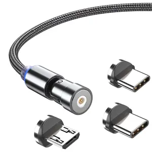 Cable de datos 1 M Teléfono celular 3 en 1 Cable USB micro magnético de carga trenzada magnética Línea de datos móvil rápida de alta calidad