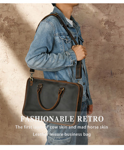 Ando <b>Bag</b> Genuine Leather Briefcase Vintage Cowhide <b>Laptop</b> Messenger Shoulder <b>Bag</b> for <b>Men</b> - Product Image 4