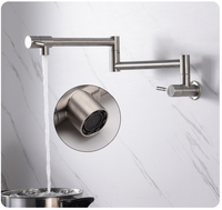 Robinet de cuisine mural en acier inoxydable à trou unique, commande par clé, purificateur d'eau 4 points, double poignée pliable