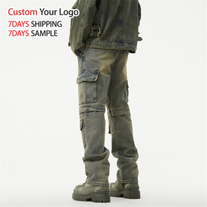 Jean cargo baggy homme Y2K bleu délavé de qualité supérieure, style streetwear vintage personnalisé, par le fabricant - Product Image 2