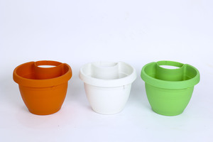 Ensemble de pots de fleurs suspendus modernes en plastique, design circulaire, vert, blanc, orange, pour balcon, clôture, rampe, jardinière, style jardin - Product Image 2