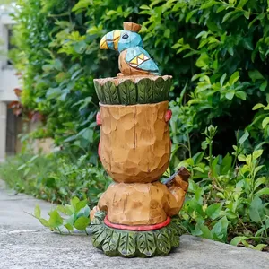 1pc, Statue Tiki Hawaïenne de 13 pouces-Figure sculptée en bois coloré et vibrant avec tenue traditionnelle et guitare - Product Image 2