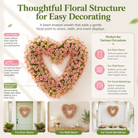 Guirlande de mini roses artificielles en forme de cœur, rose clair, pour décoration murale de porte d'entrée, pour la Saint-Valentin, les mariages, la fête des mères, la maison, l'intérieur