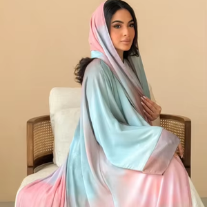 LEDUO Customized Casual Fashion Elegant Women <b>Eid</b> Chiffon Tie Dye Open V Neck <b>Long</b> Sleeve Loose Fit Breathable Gradient Abaya - Product Image 1