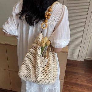 Sac fourre-tout en coton au crochet, grande capacité, sac à bandoulière ajouré tissé, sac de plage bohème pour femme - Product Image 6