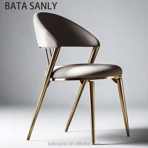 เก้าอี้รับประทานอาหารสแตนเลสสตีลขาสีทองหรูหราสไตล์โมเดิร์นหุ้มหนังสีเทาและสีทองสำหรับร้านอาหารของโรงแรม - Product Image 3