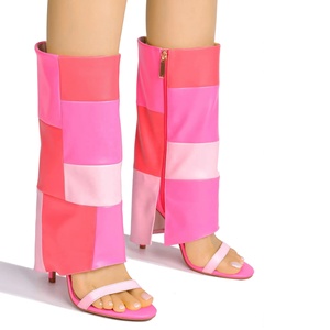 2023년 가장 인기 있는 핫핑크 색상 파티 울트라 하이힐 암나이론 섹시한 오픈토 스틸레토 힐 퍼 부츠 맞춤 샌들 - Product Image 2