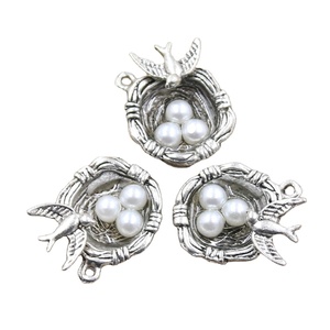 Charmes <span class=keywords><strong>hirondelle</strong></span> <span class=keywords><strong>nid</strong></span> <span class=keywords><strong>d</strong></span>'oiseau oeufs 24x19x8mm tibétain argent couleur pendentifs Antique <span class=keywords><strong>fabrication</strong></span> de bijoux bricolage artisanat fait main - Product Image 1
