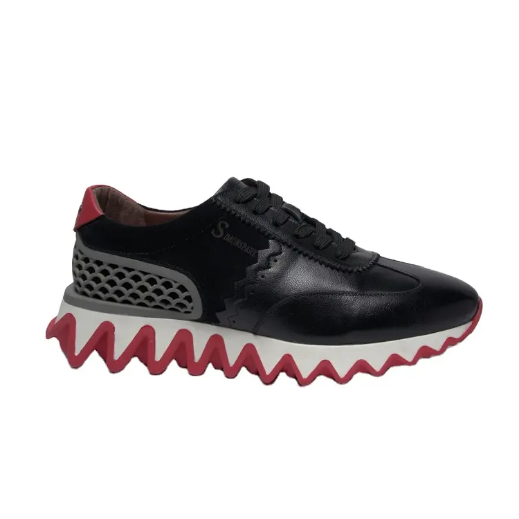 Özel Logo keskin taban moda spor ayakkabı trend siyah erkek ayakkabı hakiki deri büyük taban ayakkabı kırmızı rahat ayakkabı
