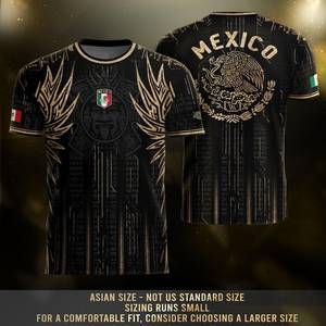 Maglia da Calcio Messicana per Uomo, Nera e Oro con Stampa Azteca, Uniforme da Gioco Sublimata, Collo Tondo, Manica Corta, Vestibilità Regolare per Adulti - Product Image 3