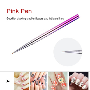 Lot de 3 pinceaux à ligne fine colorés pour nail art, en nylon et plastique, avec manche en bois et manche métallique illusion. - Product Image 4