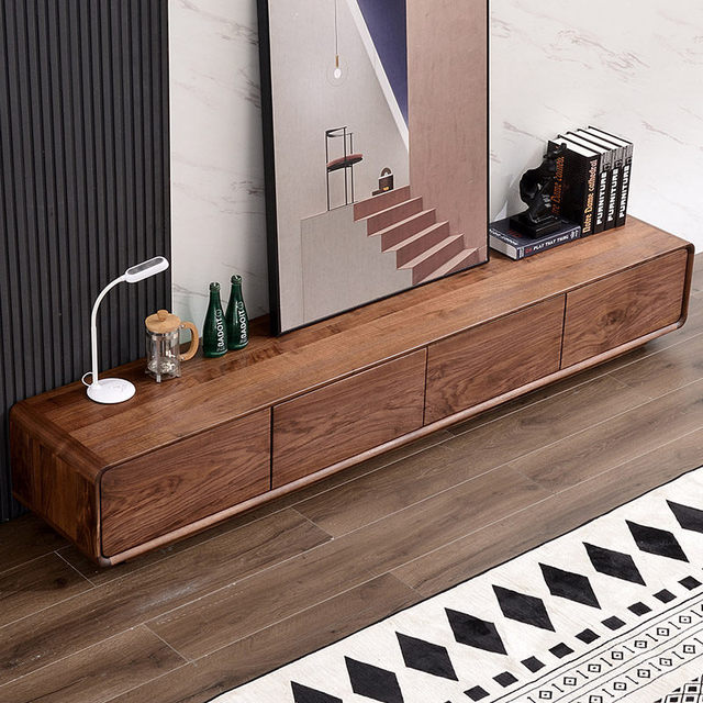 North American Black Walnut Solid Wood Modern Nordic Design Floor-Standing TV Cabinet with Storage for Living Room