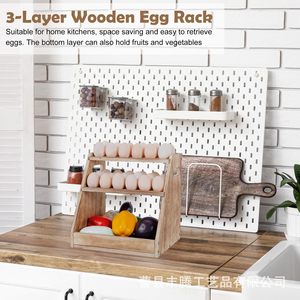 Support à œufs en bois Fengteng, 2 niveaux, multi-étages, organiseur de comptoir de cuisine pour œufs et produits frais - Product Image 3