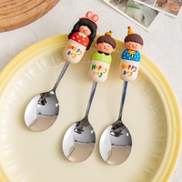 Ensemble polyvalent et durable de cuillères et fourchettes en acier inoxydable avec manche en silicone motif dessin animé pour desserts, café, fruits – Ustensiles de table domestiques