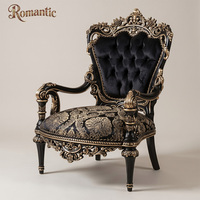 Ensemble de canapés de luxe noir et or élégant, canapé en bois sculpté de style royal turc avec table basse pour la décoration intérieure de grandes maisons