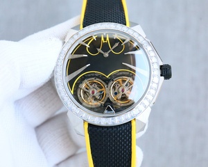 Montre mécanique à double tourbillon avec squelette sur le thème des super-héros, lunette sertie de diamants, montre de sport de luxe pour homme, montre en caoutchouc noir et rouge - Product Image 5