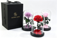 Rose éternelle artisanale préservée sous cloche en verre avec boîte cadeau pour Thanksgiving, Noël ou décoration d'événements