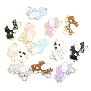 Wholesale Pink Milk Cow Shaped Dripping Oil Alloy Pendant Cartoon Charm For Jewelry Making