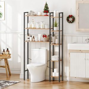 Scaffale portaoggetti da bagno CF Industrial a 8 ripiani reversibile in legno rustico e metallo, da posizionare sopra il WC, per la casa - Product Image 1