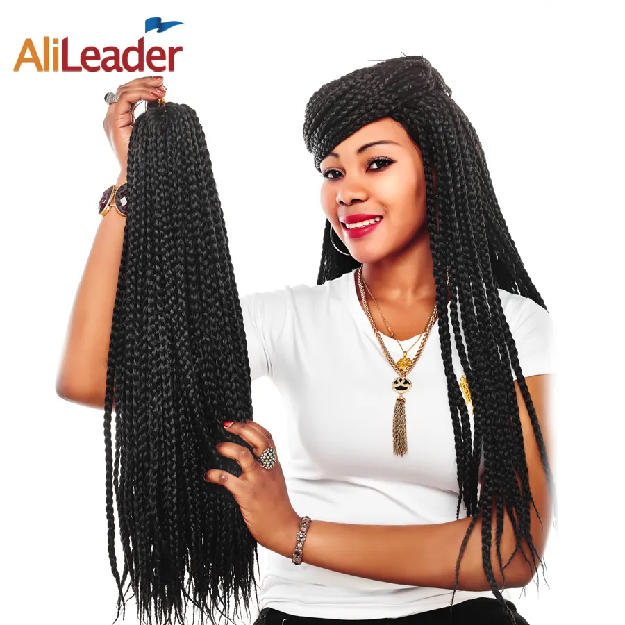 AliLeader Atacado 12 16 20 24 30 polegada Caixa Tranças Crochet Twist Cabelo Sintético para Trança Extensões