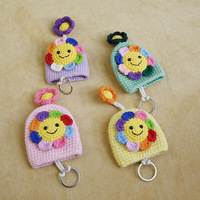Sept couleurs tournesol motif porte-clés porte-monnaie tricoté à la main Crochet sac petites fleurs protection voiture jouet en peluche porte-clés jouets