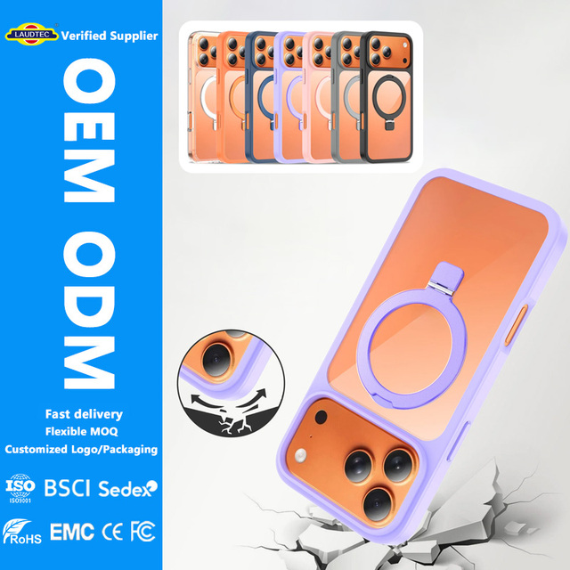 Manufacturer PC+TPU Drop Protection Phone Case Built-in Magnetic Ring Stand Anti Shock Clear Back Shell OEM Custom Logo for