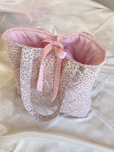 定制风格绗缝女童手提袋可爱甜美优雅碎花蝴蝶结图案印花女式肩包 - Product Image 5