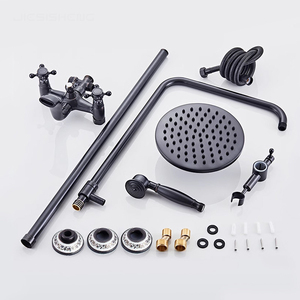 Ensemble <span class=keywords><strong>de</strong></span> <span class=keywords><strong>douche</strong></span> européen noir en laiton à double poignée avec pommeau <span class=keywords><strong>de</strong></span> <span class=keywords><strong>douche</strong></span> à pression contrôlée, <span class=keywords><strong>barre</strong></span> coulissante, vanne en céramique polie et jet doux pour appartement - Product Image 5