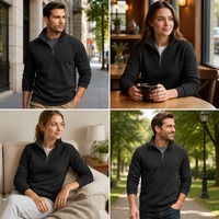 Pull personnalisé à col montant et demi-zip en maille côtelée française pour homme, vente en gros