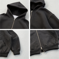 Sweat à capuche zippé en molleton de coton épais 500 g/m² coupe carrée courte avec impression en relief personnalisée – Sweat-shirts minimalistes pour hommes