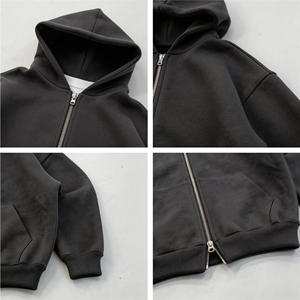 <span class=keywords><strong>Felpa</strong></span> con <span class=keywords><strong>Cappuccio</strong></span> in Cotone Pesante 500Gsm, Vestibilità Ampia e Corta, <span class=keywords><strong>Zip</strong></span> Frontale, Stampa Personalizzata, Felpe Minimaliste da <span class=keywords><strong>Uomo</strong></span> - Product Image 3