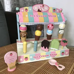 Yeni ahşap dondurma yapma makinesi oyuncak, ahşap gıda yapma makinesi oyuncak, dondurma oyuncak seti bebek için