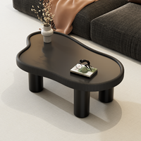 Table basse style crème, plateau en verre trempé, forme nuage, modèle noir