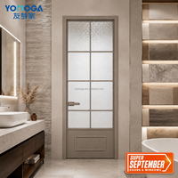 Puerta de Vidrio para Baño de Apartamento, Puerta Abatible de Aluminio Gris con Panel de Vidrio Opaco