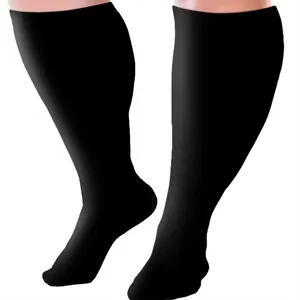 wholesale fashion sport high knee plus size 20-30 mm hg solid white black grey skin large compression socks