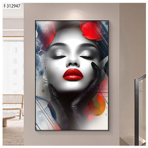 Cuadro de pared con marco de aluminio de alta gama, retrato de mujer, elegante juego de pinturas de porcelana de cristal para decoración de sala de estar - Product Image 5