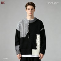 Pull en tricot torsadé patchwork pour homme, col rond, doux, chaud, décontracté, pour l'automne et l'hiver