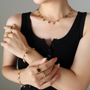 Collier Bohème Anti-ternissement en Or 18K, Véritable Acier Inoxydable, Ensemble de Colliers en Zircon Coloré pour Femmes et Filles - Product Image 3