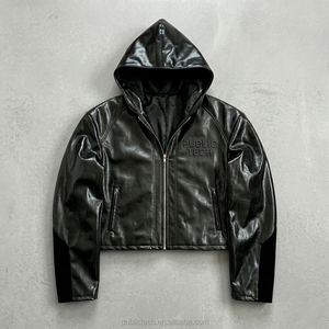 Veste Premium Personnalisée avec Logo Brodé en 3D pour Hommes, Veste à Capuche Zippée en Similicuir PU Moto, Vêtement d'extérieur, Fabricant OEM - Product Image 1