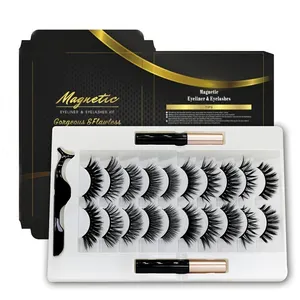 2023 riciclare le ciglia vendita calda Ins 3D 5D Fluffy Full Strip ciglia 10 paia di ciglia magnetiche Kit con 2 eyeliner