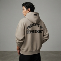 Maßgefertigter Khaki Baumwoll-Fleece Umweltfreundlicher ODM Viertelreißverschluss Halbreißverschluss-Hoodie mit Überschnittener Schulter und Geripptem Saum Unisex Boxy Top Blanko Rückseite