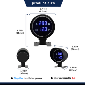 Wenle 2-in-1 LCD kỹ thuật số xe sửa đổi tự động thiết bị điện tử 12V Ánh sáng màu xanh nhiệt độ nước Vôn kế Đo với Temp cảm biến - Product Image 4