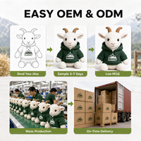 Chèvre en peluche avec vêtements personnalisés, animal en peluche haut de gamme pour boutiques, coffrets cadeaux, collections saisonnières et événements