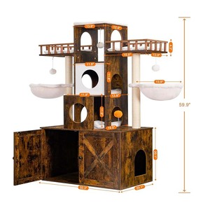 شجر ريفي حديث HCT110SR شجرة داخلية ثقيلة 20 رطل قطة بنية مع حاوية لخدش القطط الكبيرة - Product Image 3