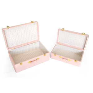 Set di 2 bauli portaoggetti in <span class=keywords><strong>velluto</strong></span> valigetta da viaggio rosa con manici e accenti Hardware oro - Product Image 6